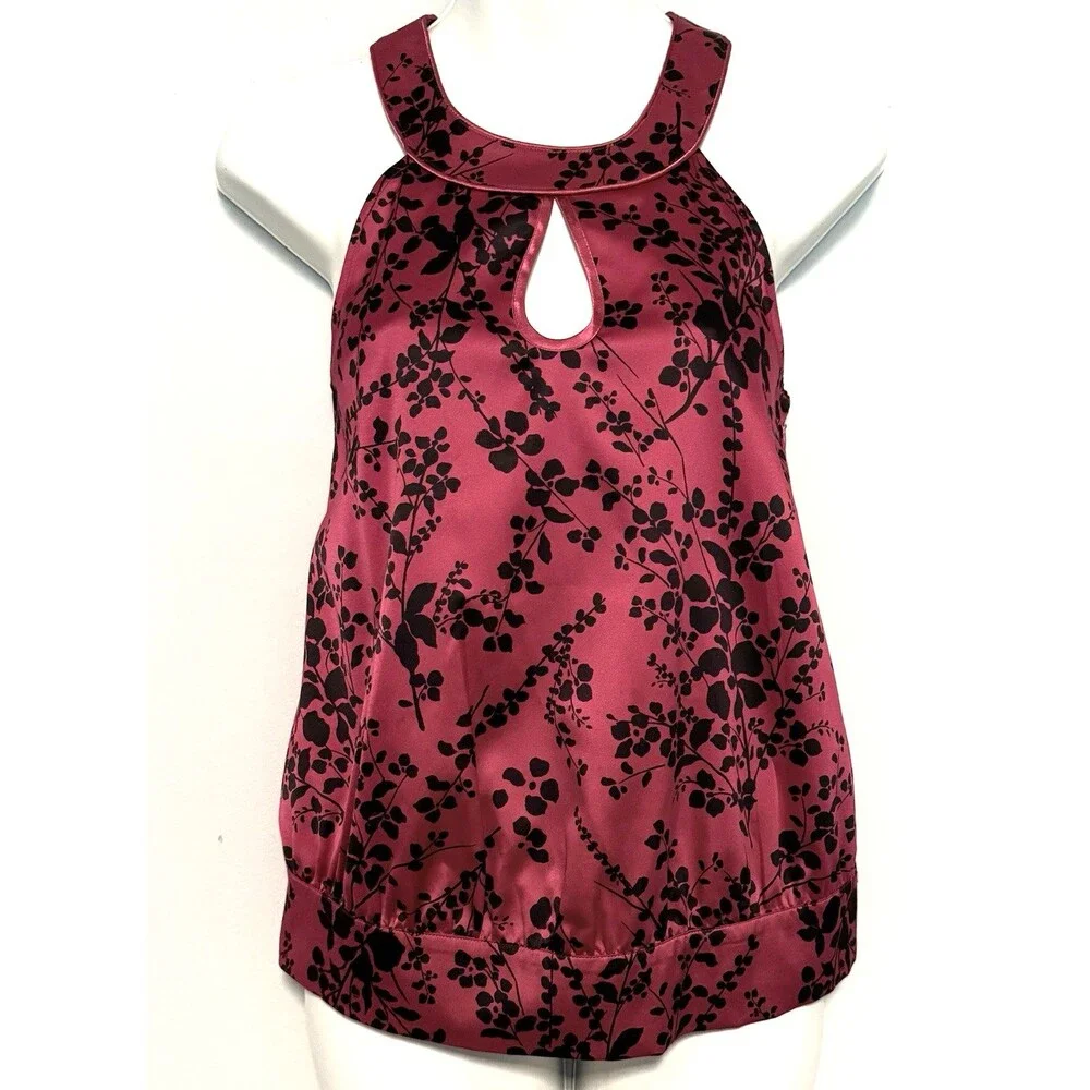 The Limited Sleeveless Satin Halter Blouse Sz S Fuchsia Floral 90s Style Y2K